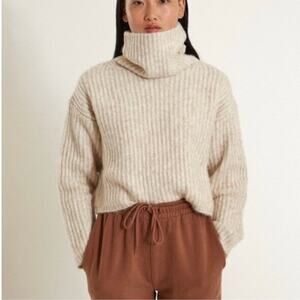 Thakoon Cropped Ribbed Chunky Knit Turtleneck Sweater in Oatmeal Women's Size M